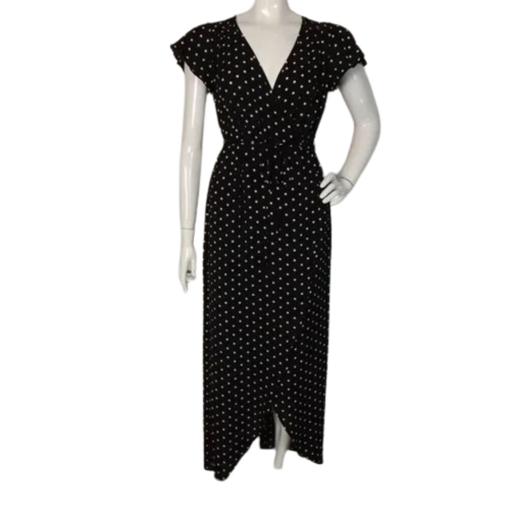 SUPERFOXX Dress, S, True Wrap, Sash belt, Black/White polka dots, Cap Sleeves